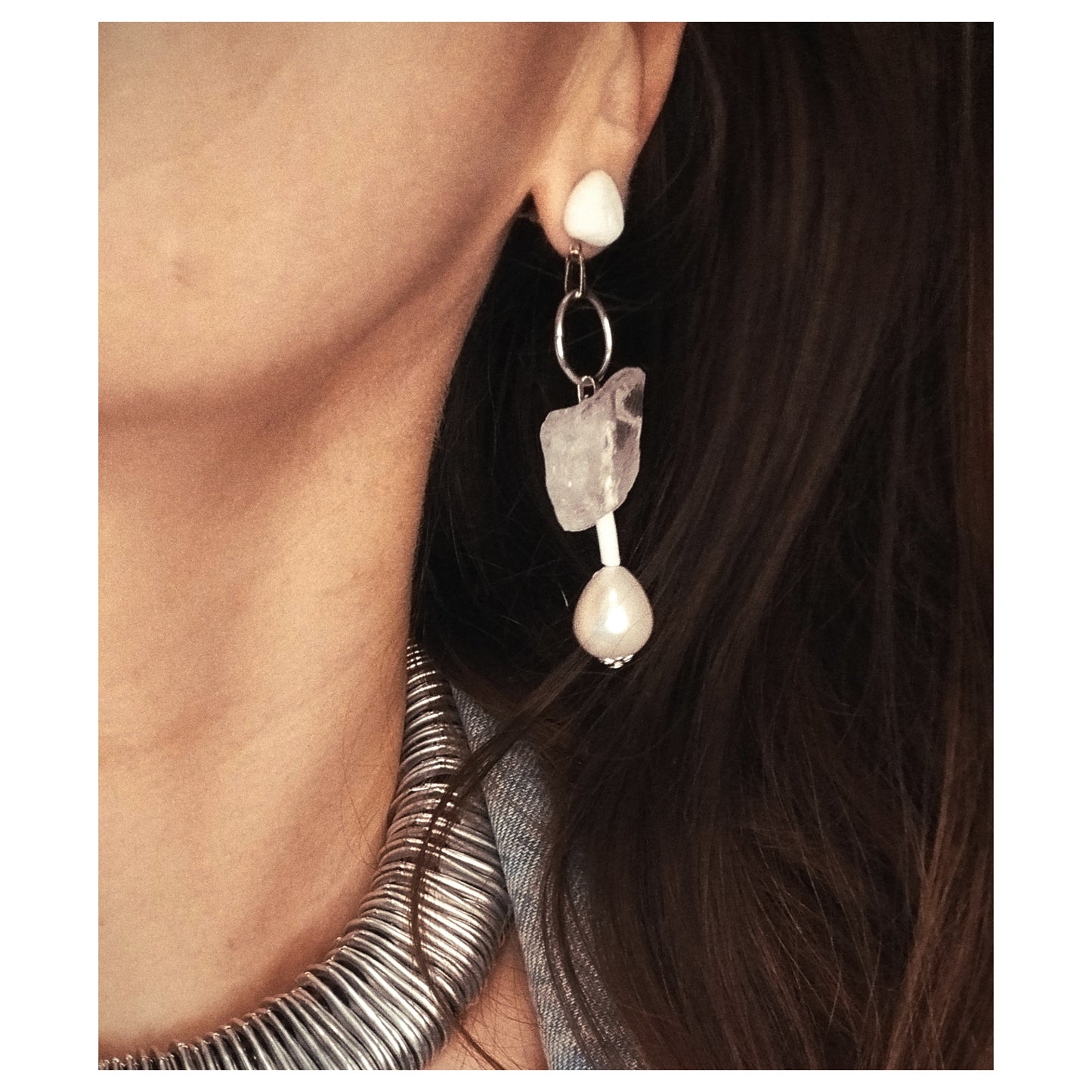 Pebble + Quartz + Mother of Pearl Earrings