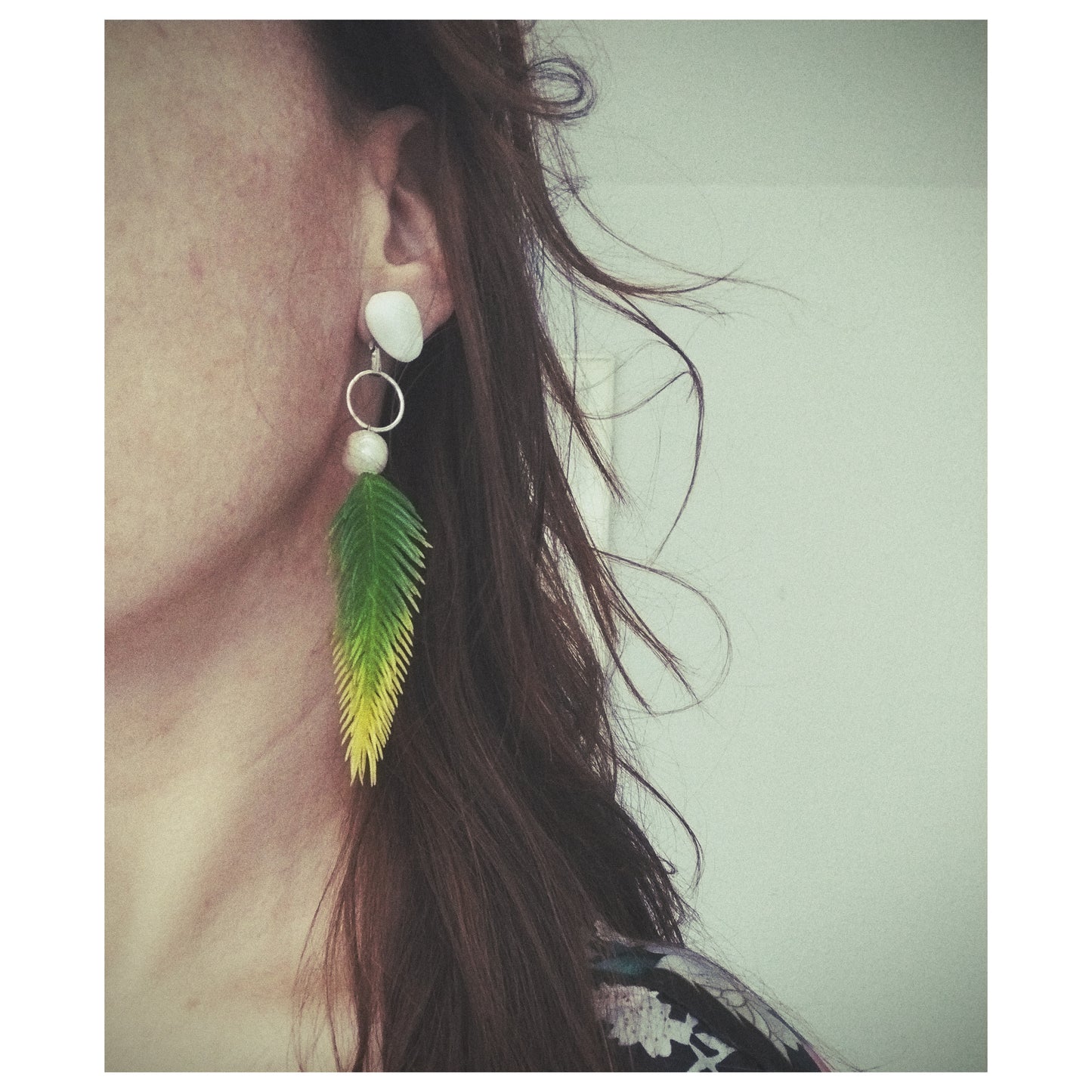 Pebble + Freshwater pearl + Conifer Earrings