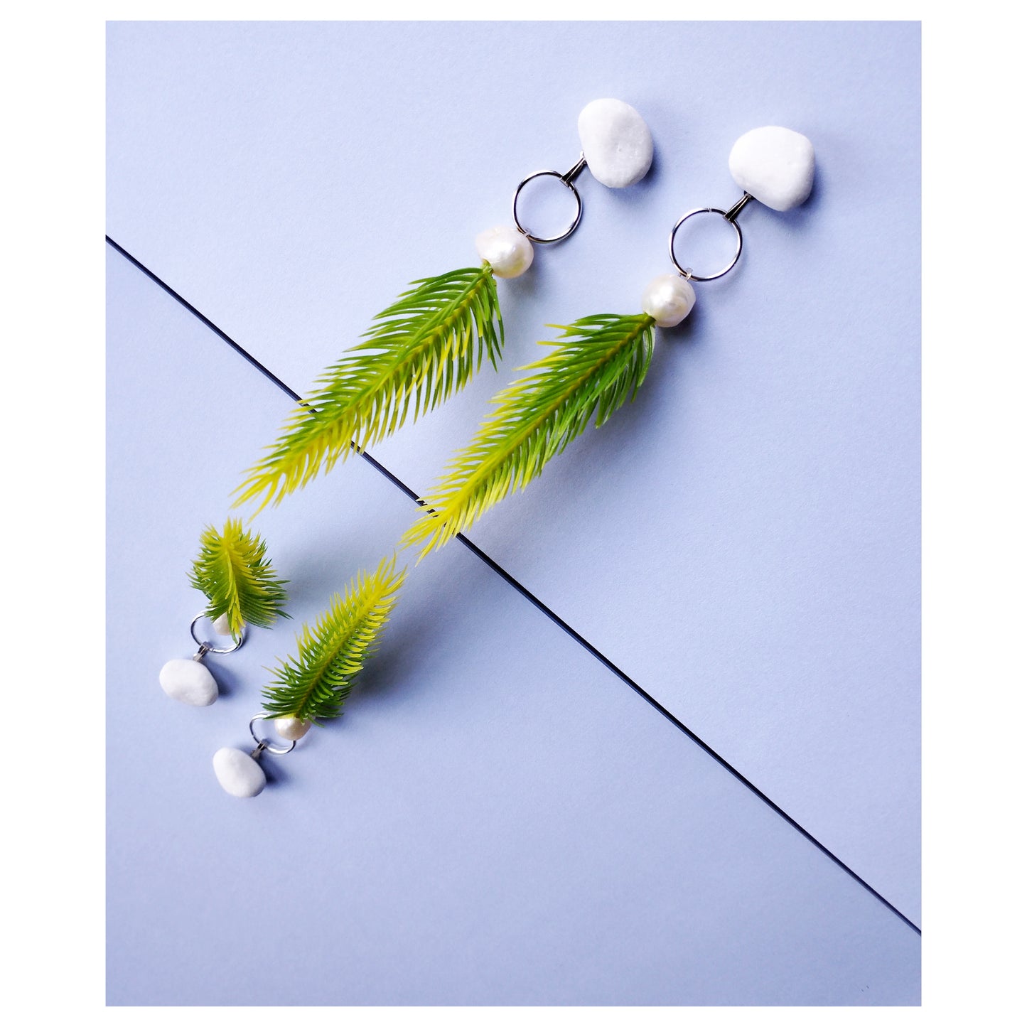 Pebble + Freshwater pearl + Conifer Earrings