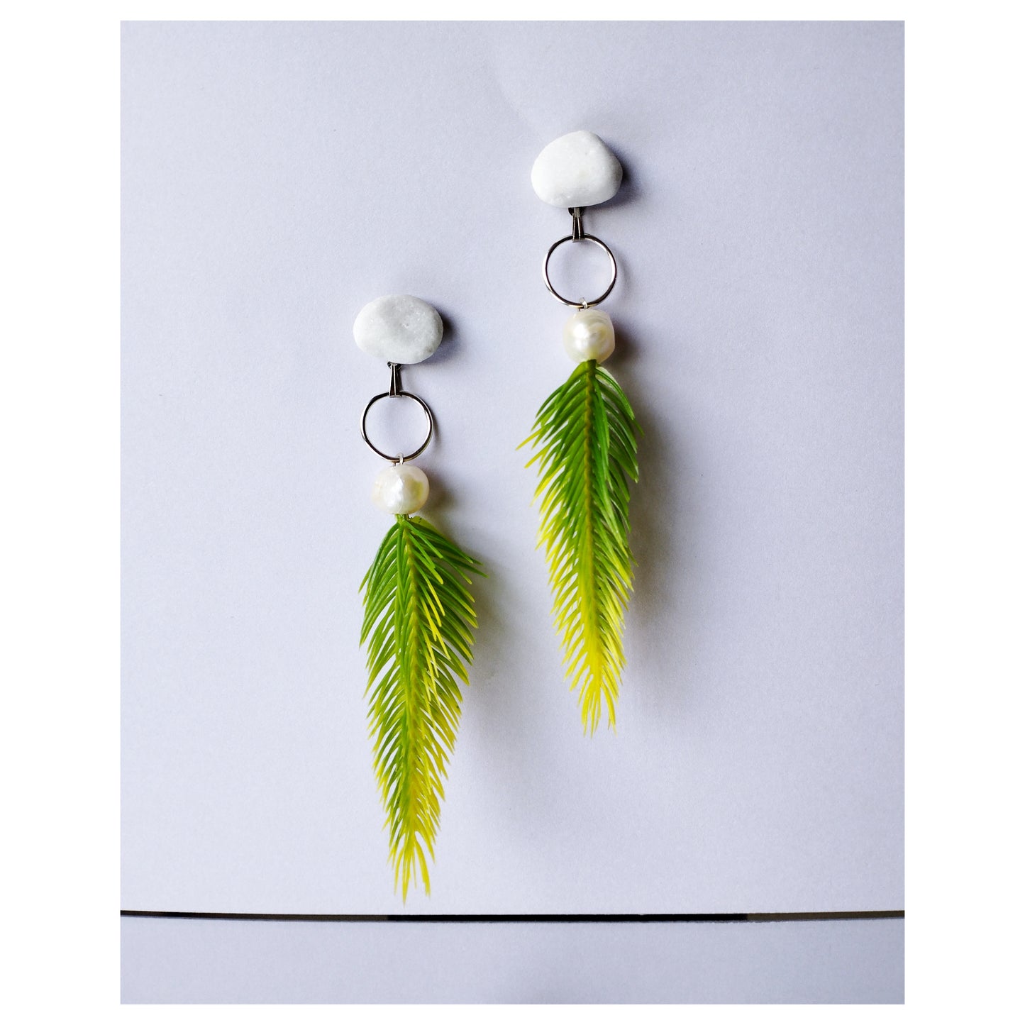 Pebble + Freshwater pearl + Conifer Earrings