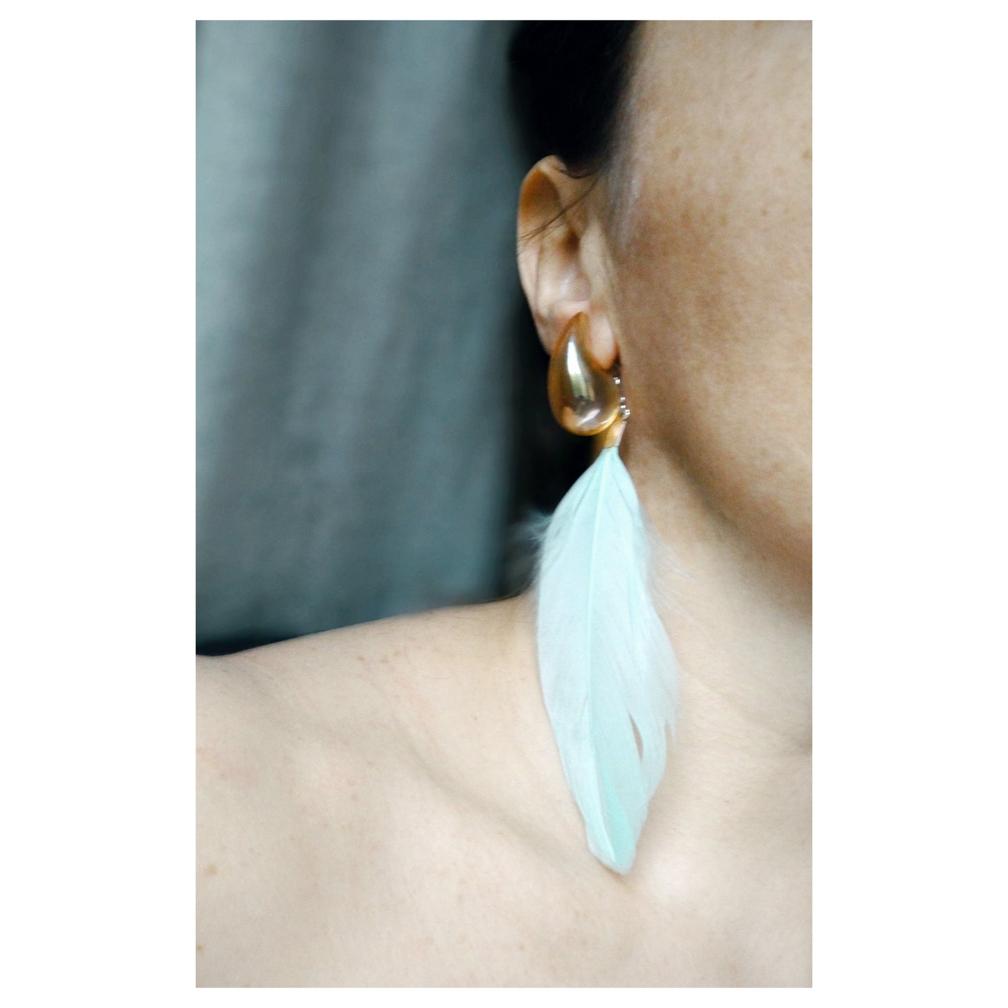 Acrylic Teardrop + Feather Earrings / Orange + Blue